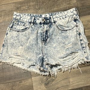 Acid Washed Distressed Denim Shorts